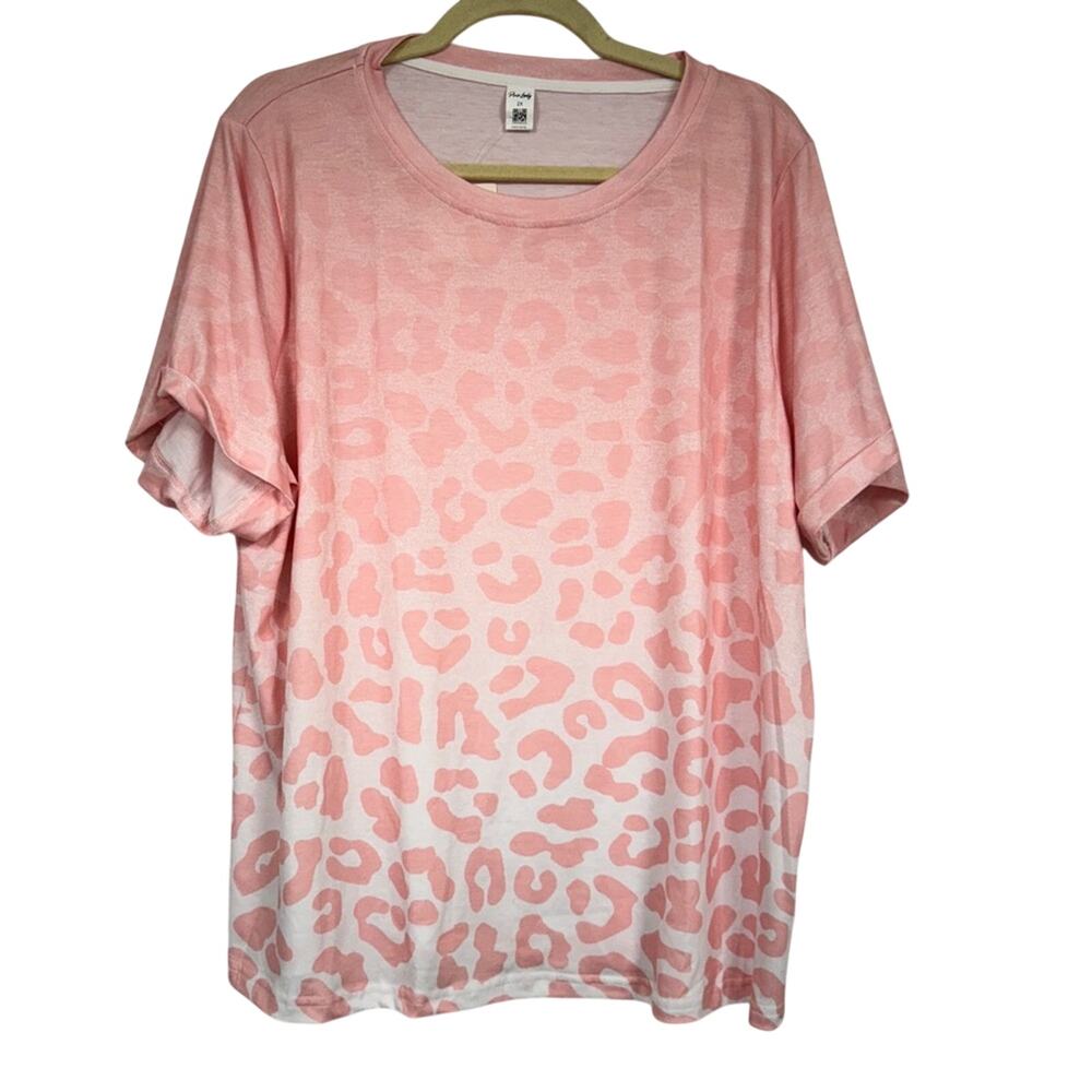 Pink Lady Pink Ombre Animal Print Short Sleeve Tee Shirt Womens 2X Casual Boho